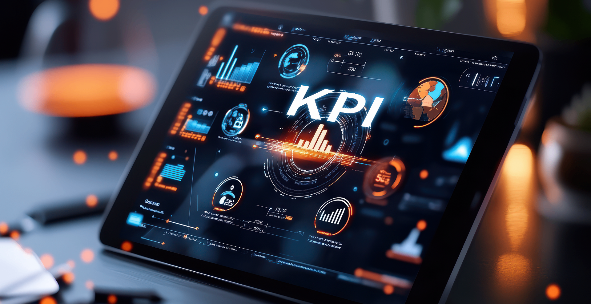 Dashboard KPI inteligente con métricas y analytics de IA en tablet